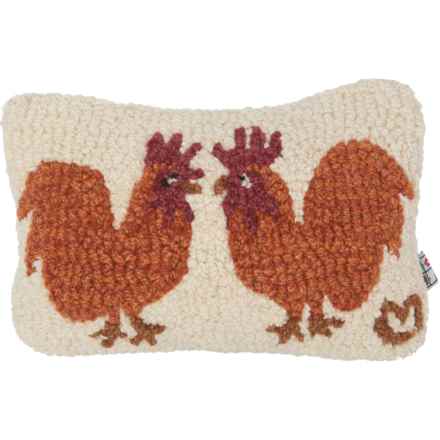 Chandler 4 Corners Hen Talk Hand-Hooked Throw Pillow – Wool, 8x12” in Ivory