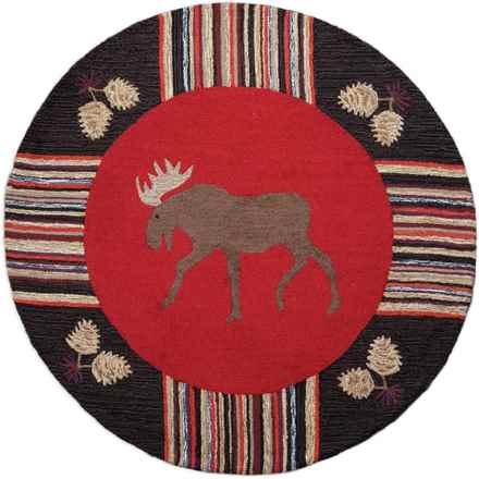 Chandler 4 Corners Night Moose Hand-Hooked Wool Area Rug - 5’ Round, Red in Red