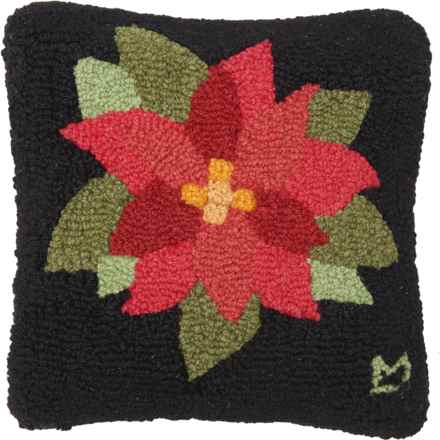 Chandler 4 Corners Poinsettia Hand-Hooked Pillow - Wool, 14x14” in Black