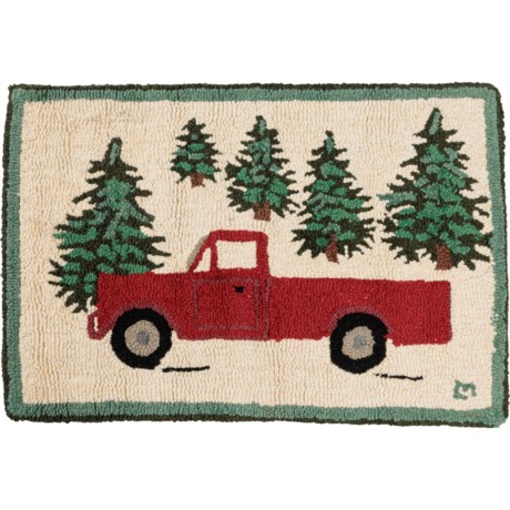 Chandler 4 Corners Red Truck Hooked Wool Accent Rug - 20x30” in Multi