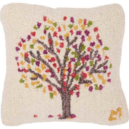 Chandler 4 Corners Tree of Life Throw Pillow - Hand-Hooked Wool, 14x14” in Multi