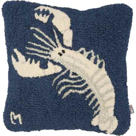 Chandler 4 Corners White Lobster On Navy Hand-Hooked Throw Pillow - Wool, 14x14” in Blue - Closeouts