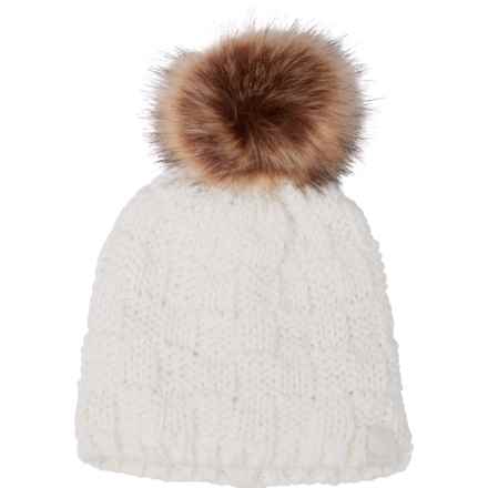 Chaos Box-Knit Faux Fur Pom Beanie (For Big Girls) in Ivory