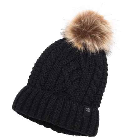 Chaos Cable-Knit Cuffed Pom Beanie (For Girls) in Black