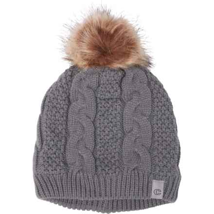 Chaos Cable-Knit Faux-Fur Pom Beanie (For Big Girls) in Grey
