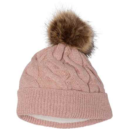 Chaos Twist Cable Cuff Pompom Beanie (For Girls) in Heather Pink