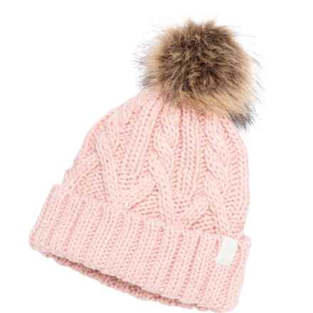 Chaos Vertical Cable-Knit Pom Beanie (For Girls) in Pink