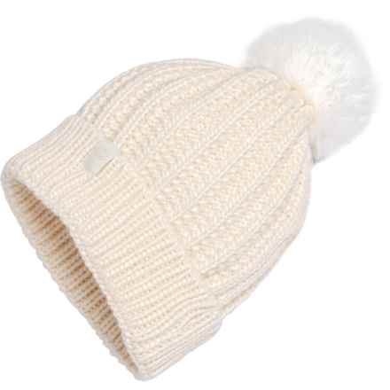 Chaos Vertical Stitch Ribbed Cuff Pom Beanie (For Girls) in Ivory