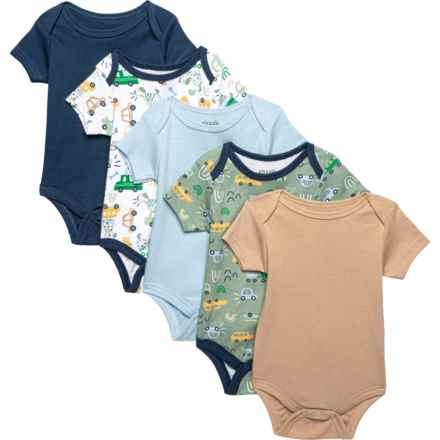 Chick Pea Infant Boys Baby Bodysuits - “Grow With Me” 5-Pack, Short Sleeve in Green