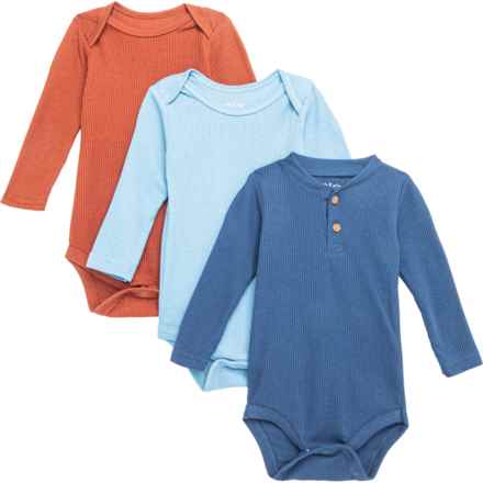 Chick Pea Infant Boys Thermal Baby Bodysuits - 3-Pack, Long Sleeve in Navy