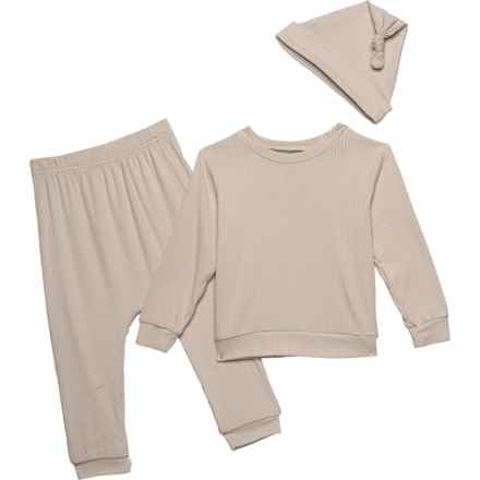 Chick Pea Infant Girls Hacci Rib Fashion Shirt, Joggers and Hat Set - Long Sleeve in Grey