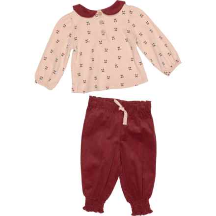 CHICKPEA ORGANIC Infant Girls Cherry Print Shirt and Joggers Set - Organic Cotton, Long Sleeve in Mutli