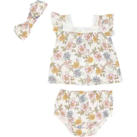 CHICKPEA ORGANIC Infant Girls Floral Print Dress and Bloomers Set with Bow - Short Sleeve in Multi