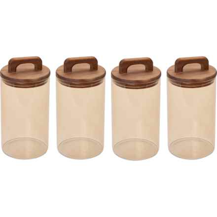 CHLOE & PASCAL Wood Handle Pantry Canisters - 4-Pack, 42 oz. in Taupe
