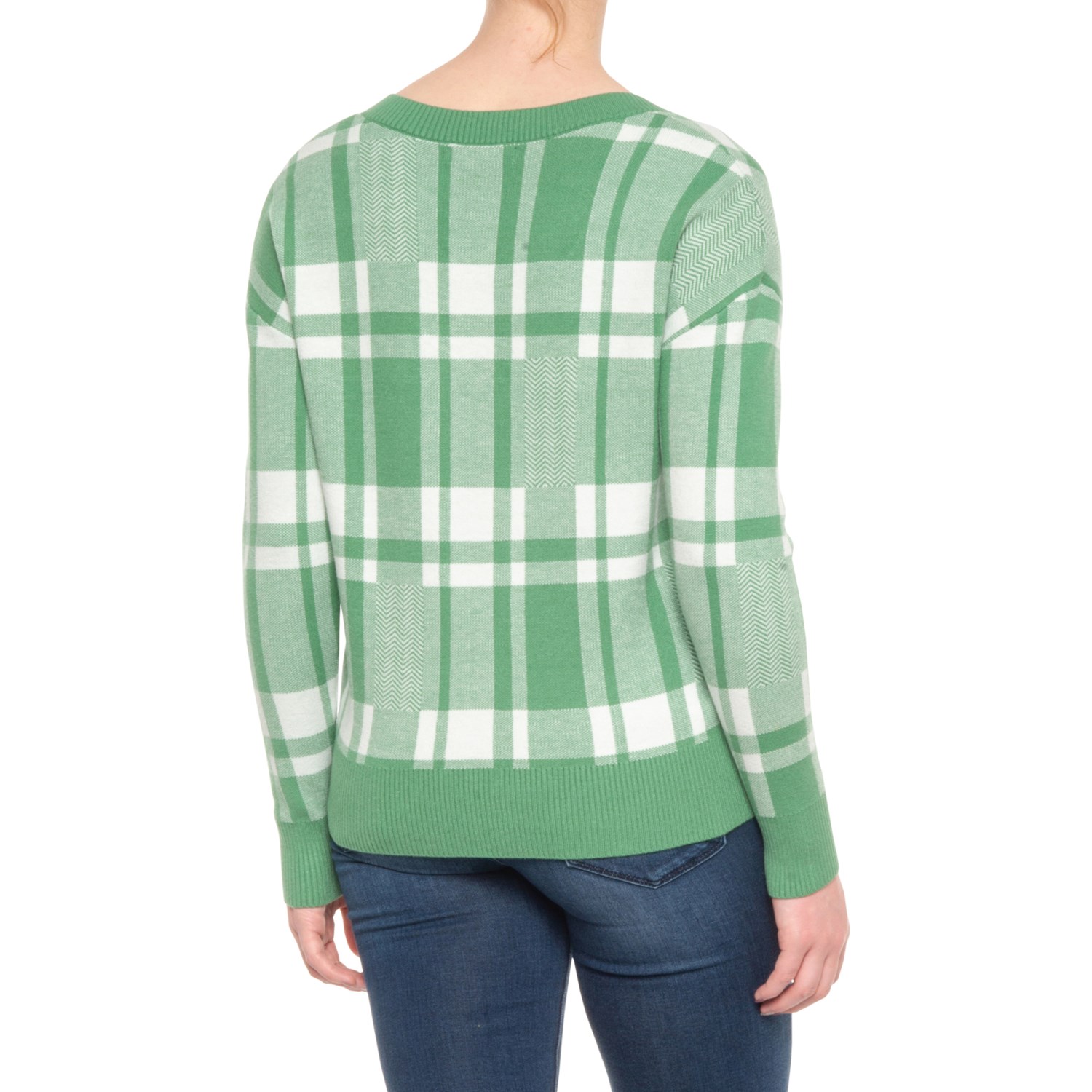 Christian Siriano Zig-Zag Plaid V-Neck Sweater (For Women) - Save 21%