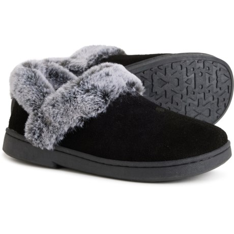 Clarks Bootie Slippers - Leather (For Women) in Blk/Grey Fur