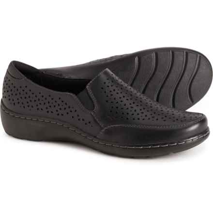 Clarks Cora Sky Shoes - Leather, Slip-Ons (For Women) in Black Leather