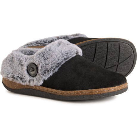 Clarks Faux-Fur Collar Moc Slippers - Leather (For Women) in Black