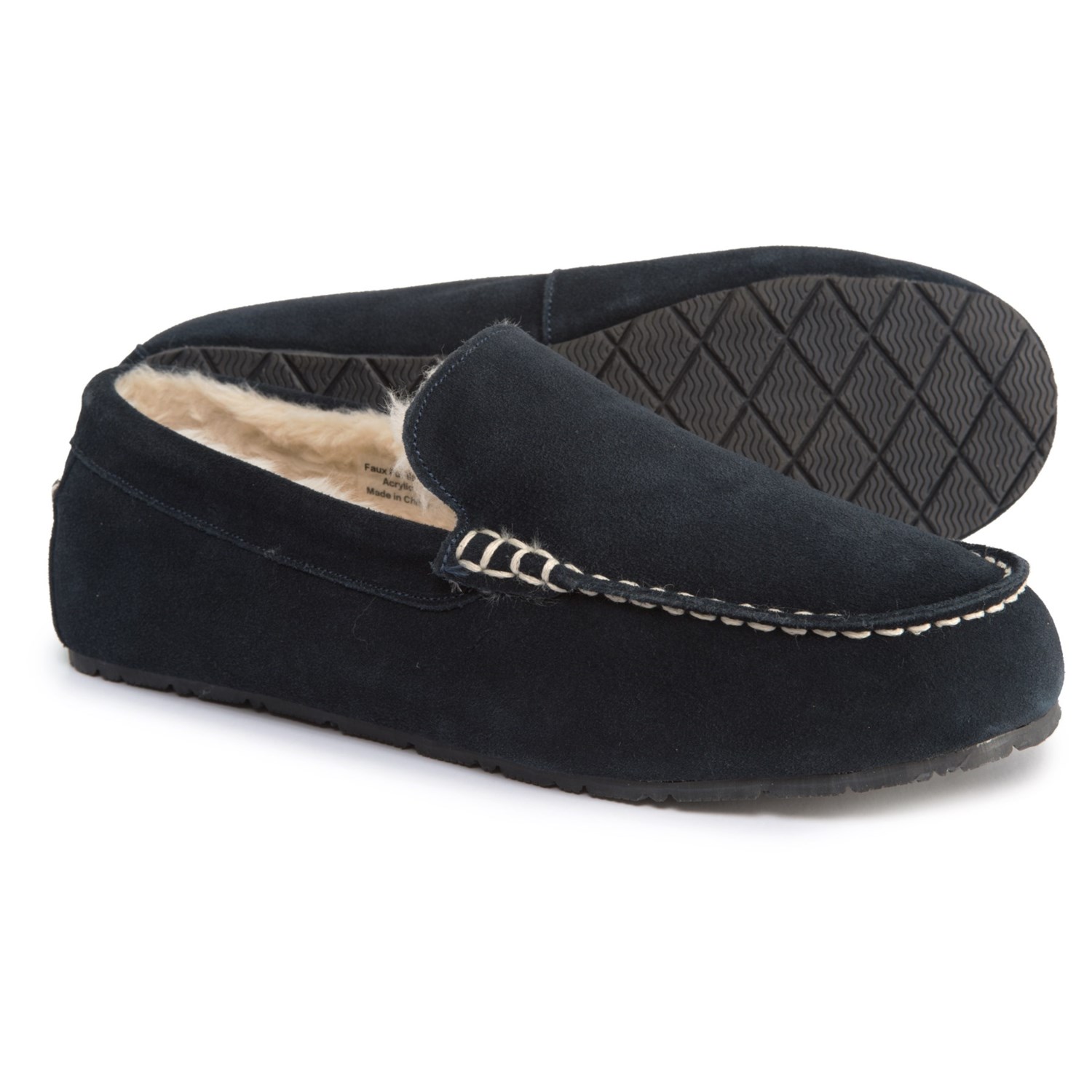 Clarks Faux-Fur Moc Slippers - Suede (For Men) in Navy