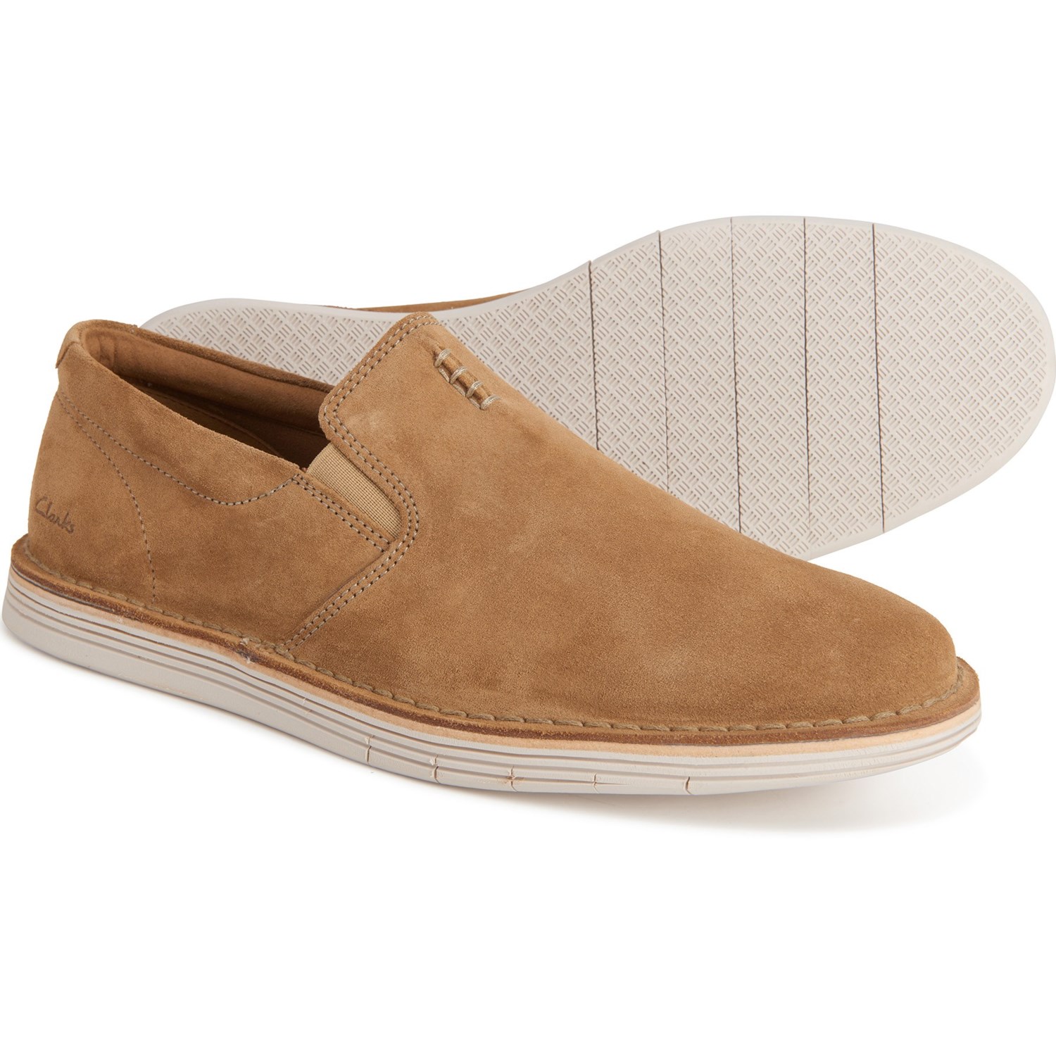 clarks suede slip on loafers