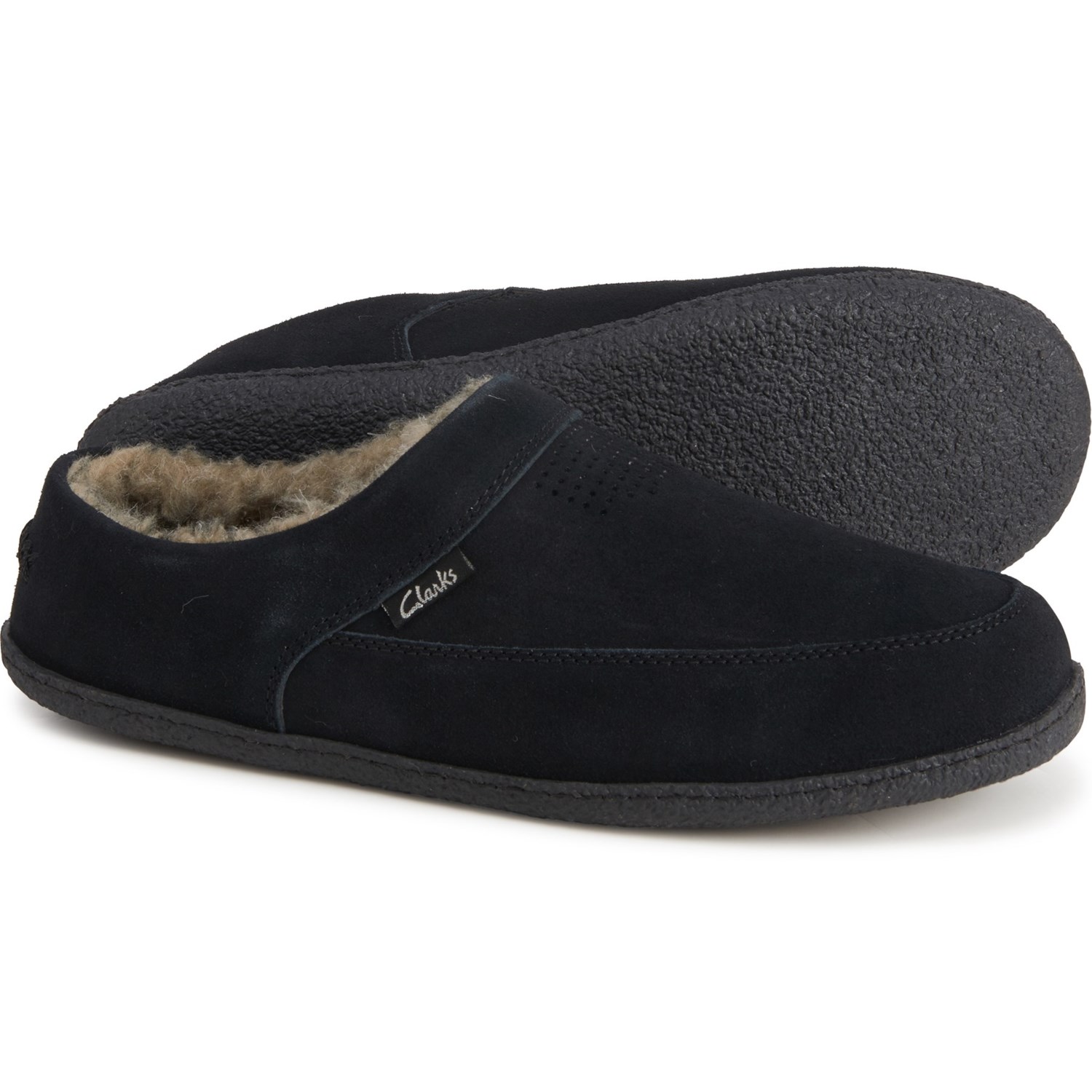 Clarks Perforated Suede Scuff Slippers 