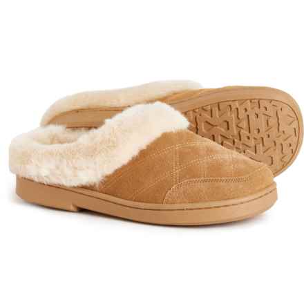 Clarks Quilted Clog Slippers - Leather (For Women) in Cinnamon