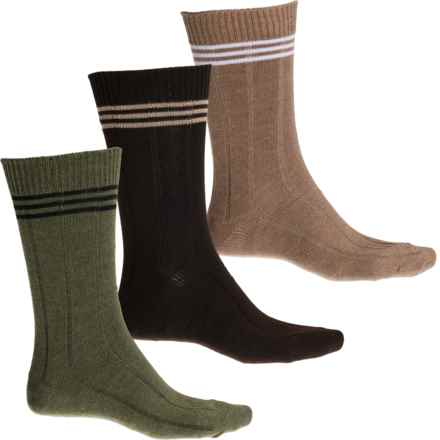 Clarks Ribbed Reinforced Stripe Socks - 3-Pack, Crew (For Men) in Brown, Khaki, Olive