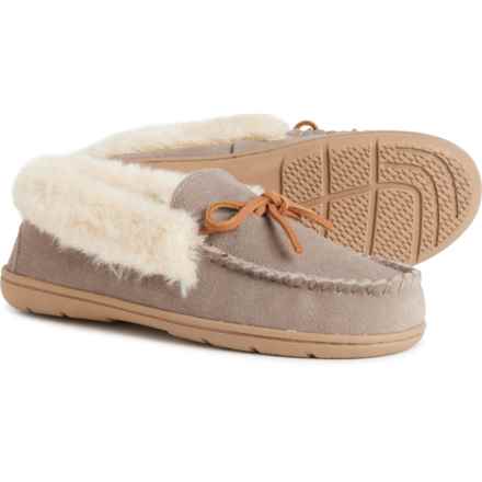 Clarks Shearling Collar Moccasin Slippers - Leather (For Women) in Hummus