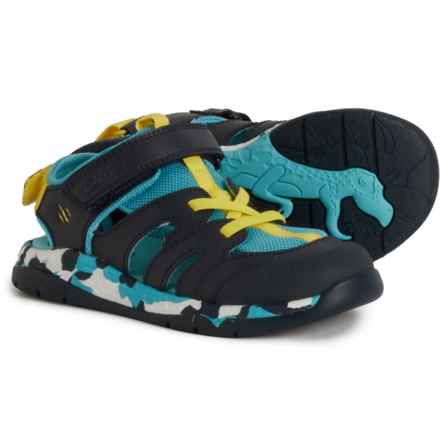 Clarks Toddler Boys and Girls Steggy Roar Sandals - Coated Leather in Navy Combi