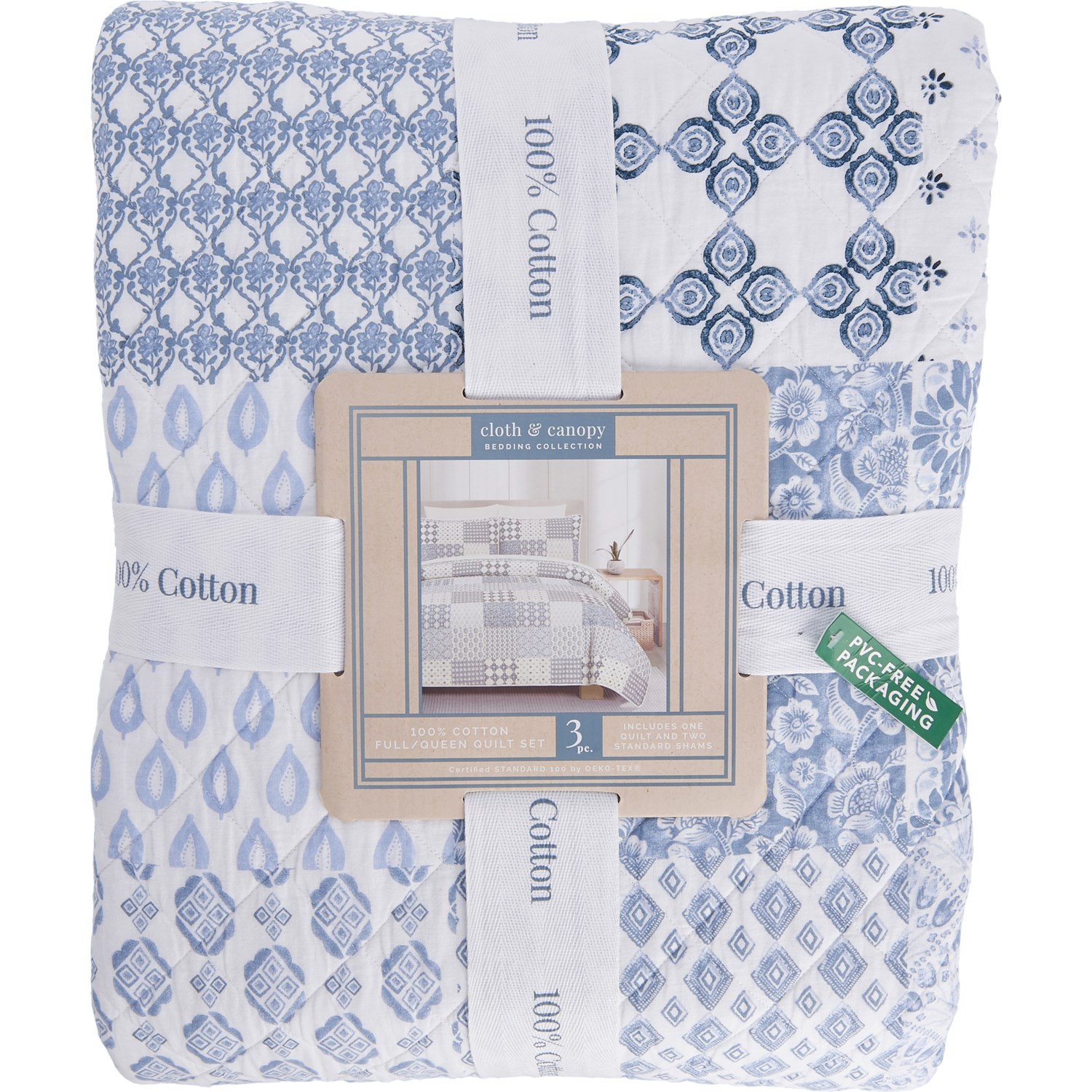 Cloth & Canopy Patchwork Mix Tile Quilt Set Full/Queen, Blue Ivory Save 61
