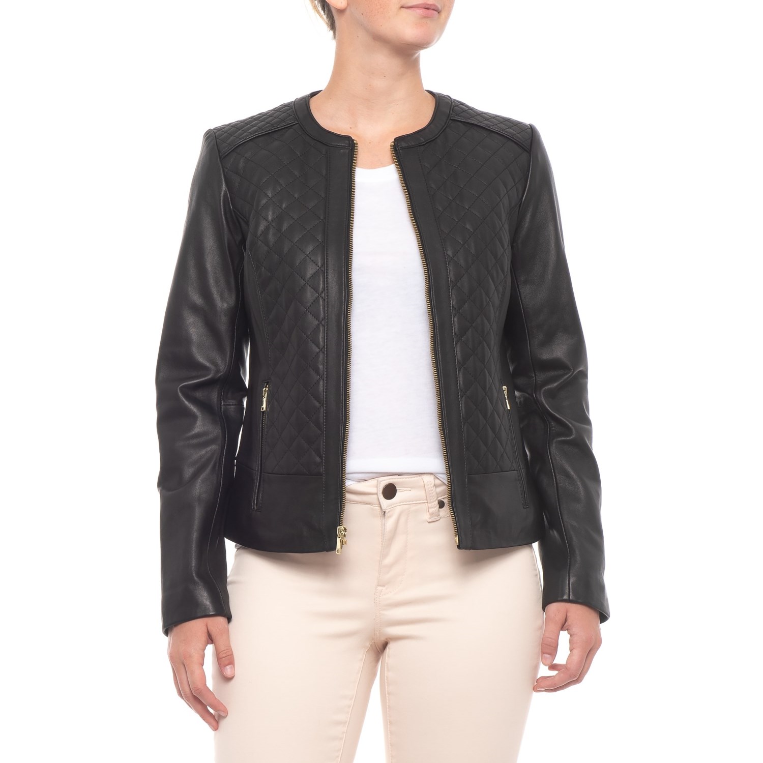 Cole Haan Quilted Leather Jacket For Women Save 72 Cole Haan Quilted Leather Jacket Insulated For Women In Black