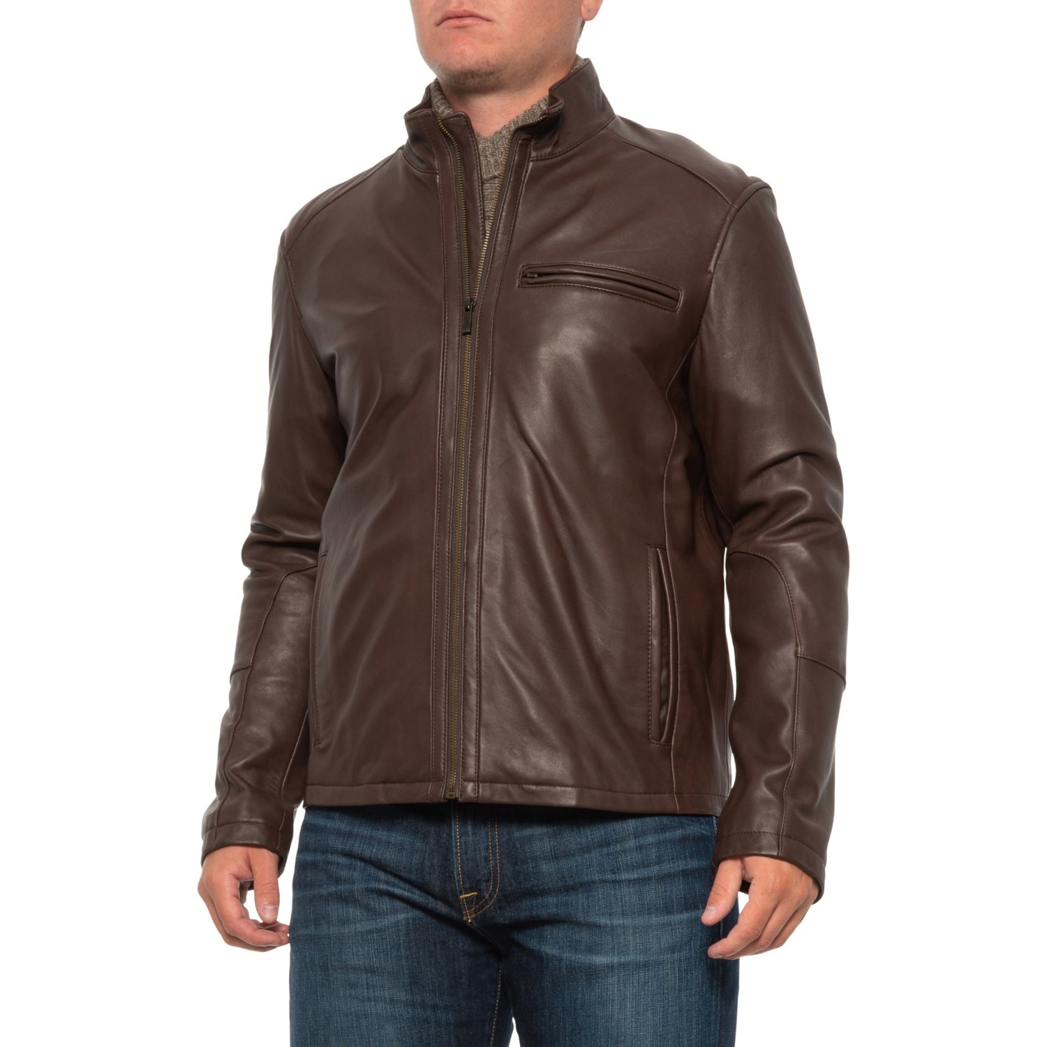 Cole Haan Smooth Leather Lambskin Moto Jacket For Men