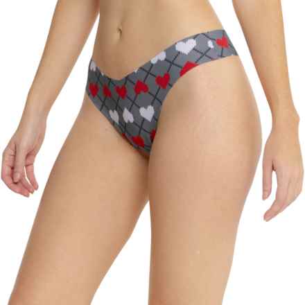 Commando Classic Print Panties - Thong in Gray Argyle Heart