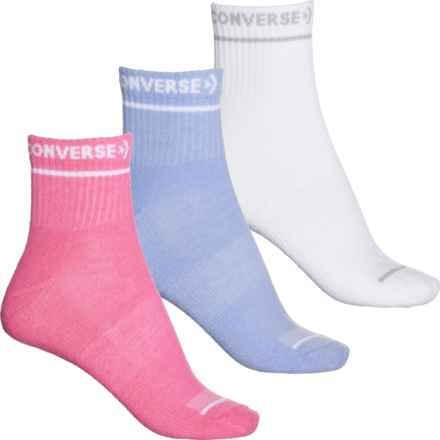 Converse High-Stripe Logo Socks - 3-Pack, Quarter Crew (For Women) in Pink