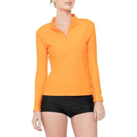 Coolibar Bal Harbour Zip Neck Rash Guard - UPF 50+, Long Sleeve in Apricot Crush Solid