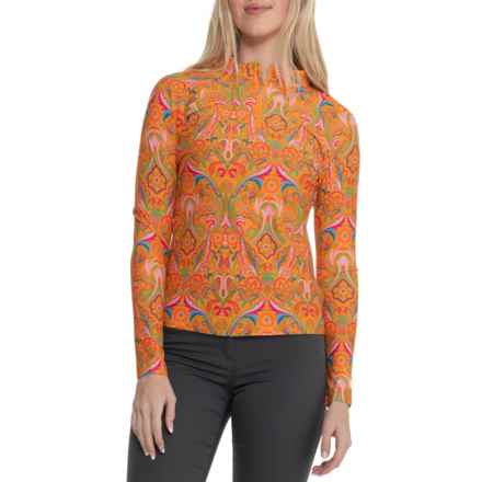 Coolibar Bal Harbour Zip Neck Rash Guard - UPF 50+, Long Sleeve in Apricot Crush