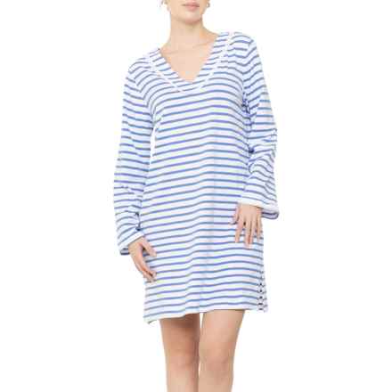 Coolibar Samoa Bay Cover-Up Dress - UPF 50+, Long Sleeve in French Blue/White