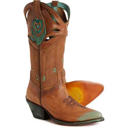 CORRAL Cutout, Embroidery, Studs and Fringes Cowboy Boots - 14”, Pointed Toe (For Women) in Brown