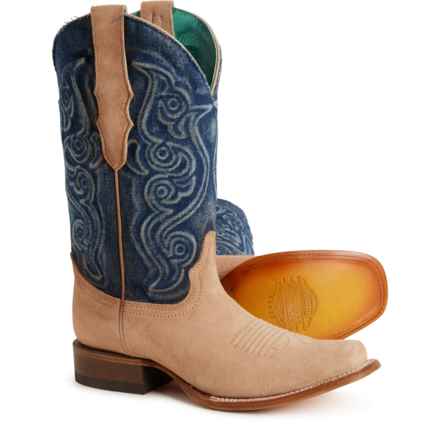CORRAL Denim Embroidered Cowboy Boots -12”, Square Toe (For Women) in Sand