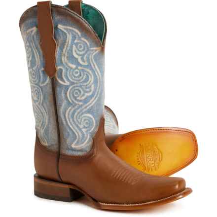 CORRAL Denim Embroidery Western Boots - Leather, Square Toe (For Women) in Saddle