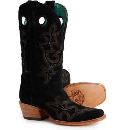 CORRAL Embroidery and Pull Holes Cowboy Boots - Suede, Square Toe (For Women) in Black