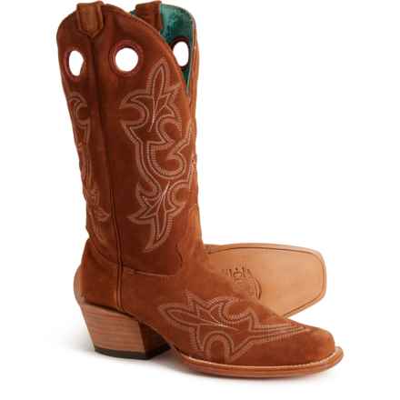 CORRAL Embroidery and Pull Holes Western Boots - Suede, Square Toe (For Women) in Shedron