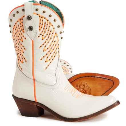 CORRAL Embroidery and Studs Zip Western Boots - Leather, Pointed Toe (For Women) in White