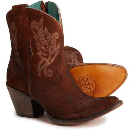 CORRAL Embroidery Western Ankle Boots - Leather, J-Toe (For Women) in Cognac
