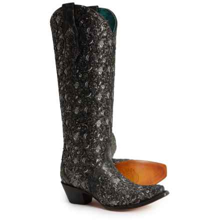 CORRAL Glitter Overlay and Embroidery Triad Cowboy Boots - 16” , Snip Toe (For Women) in Black