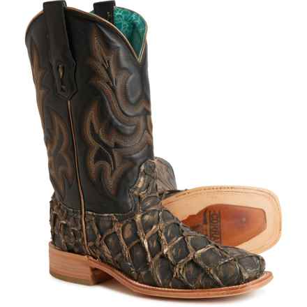 CORRAL Rodeo Collection Fish Embroidery Western Boots - Leather, Wide Square Toe (For Women) in Olive