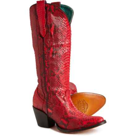 CORRAL Tall Top Full Exotic Western Boots - Python Skin, J-Toe (For Women) in Red