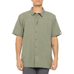 Costa Hybrid Tech Button-Down Shirt - UPF 30+, Short Sleeve in Moss Green Heather