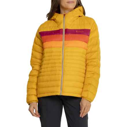 Cotopaxi Fuego Hooded Down Jacket - 800 Fill Power, Zip Neck in Amber Stripes