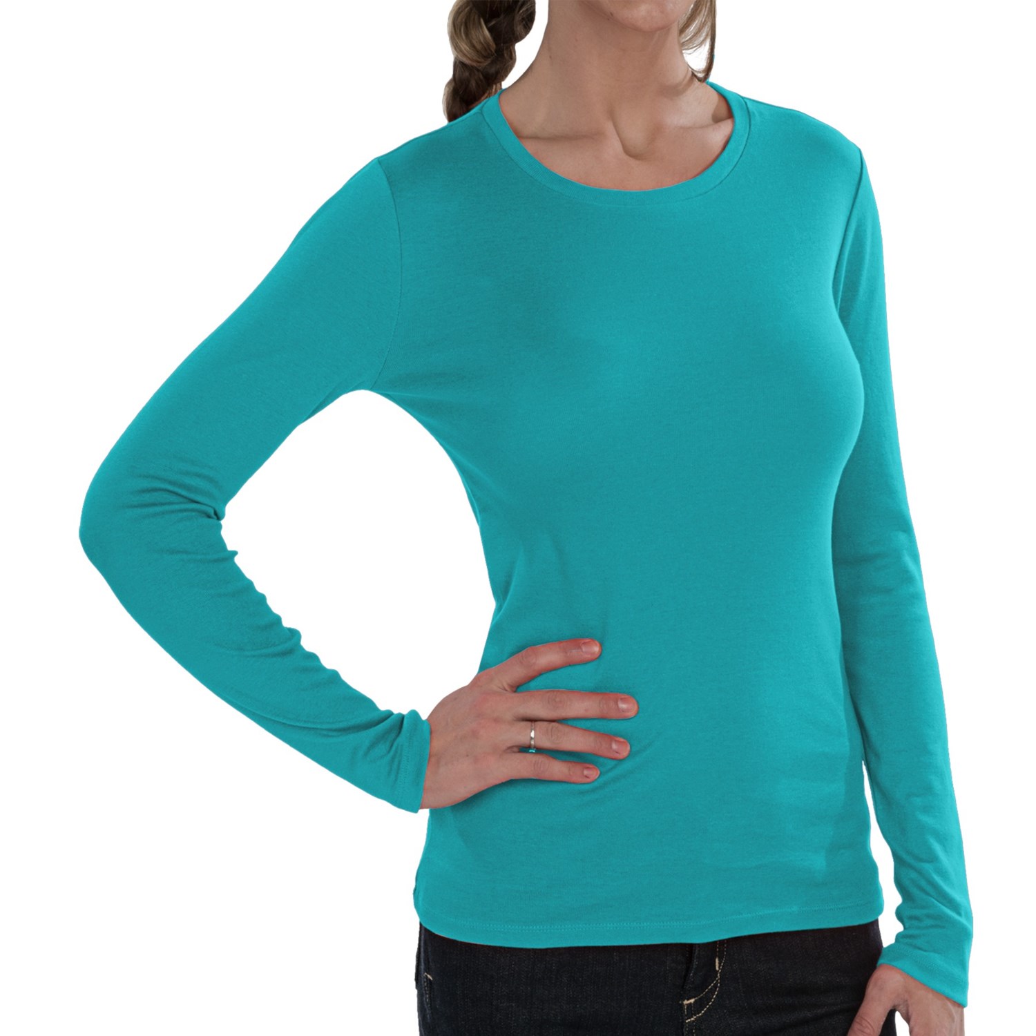 Cotton Crew Neck T-Shirt - Long Sleeve (For Women) - Save 67%